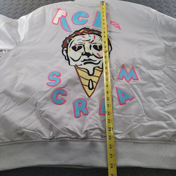 Roku Studio 'Ice Scream' Gray Satin Bomber Jacket Sz 3XL / 2XL, Runs Small - Picture 7 of 9